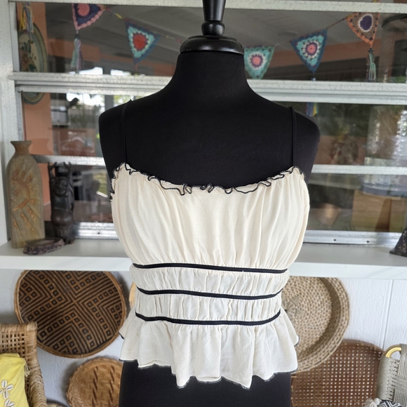 Forever 21 Cream and Black Camisole Boho Chic Milkmaid Tank Top - Picture 9 of 12